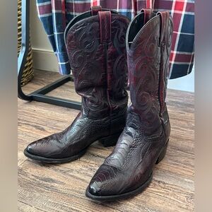 Mens 8 EW Dan Post Black Cherry OSTRICH LEG Western Cowboy Boots